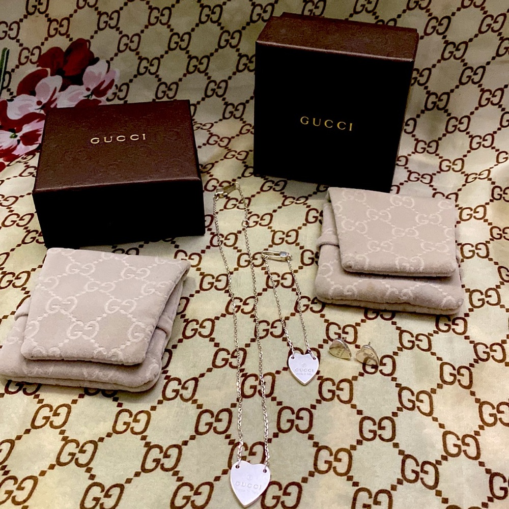 Authentic Gucci Trademark Heart Earrings, Necklace , Bracelet - Picture 3 of 12